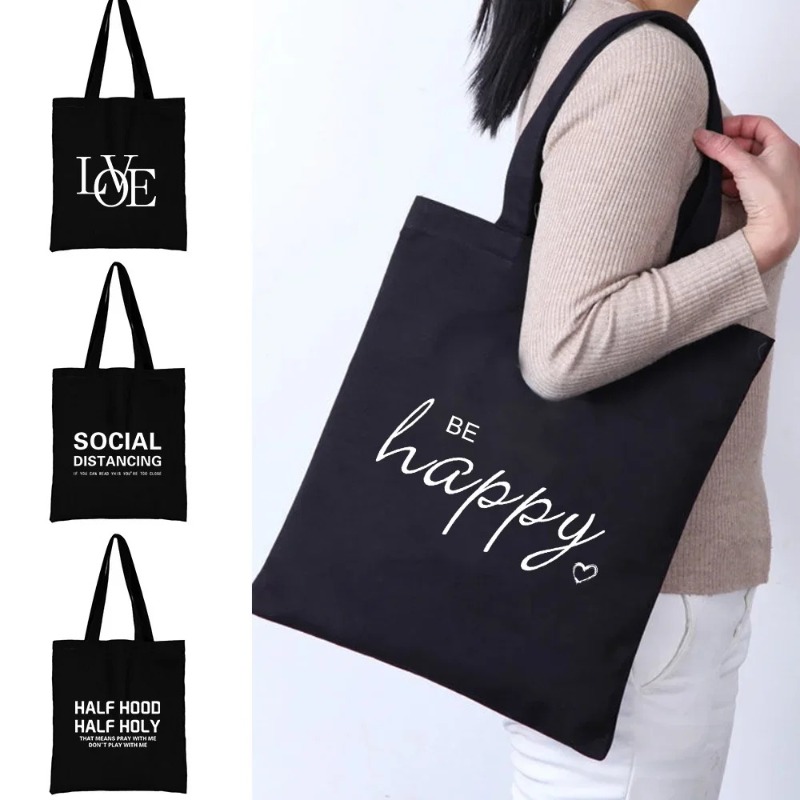 Women Bags For Office - Kawaii Cartoon Orange Cat Print Black
