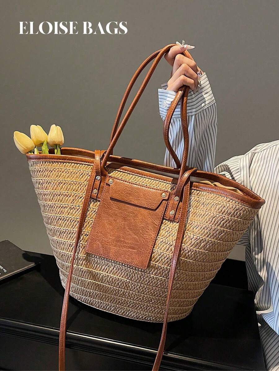 Woven Straw Bag - Fashion Large Capacity Woven Tote Bag,