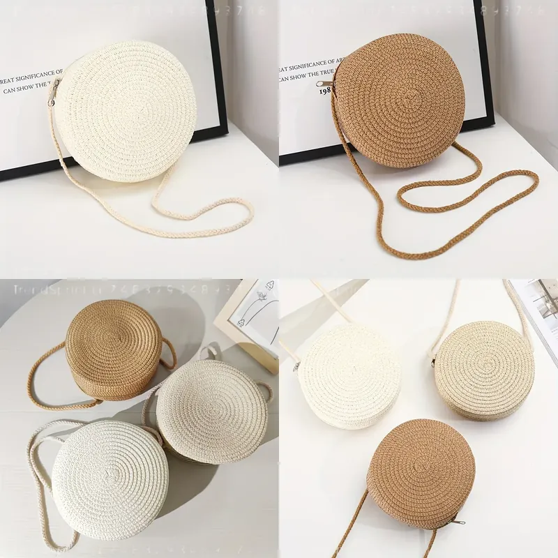 Woven Straw Bag - Round Woven Rattan Crossbody Bag for