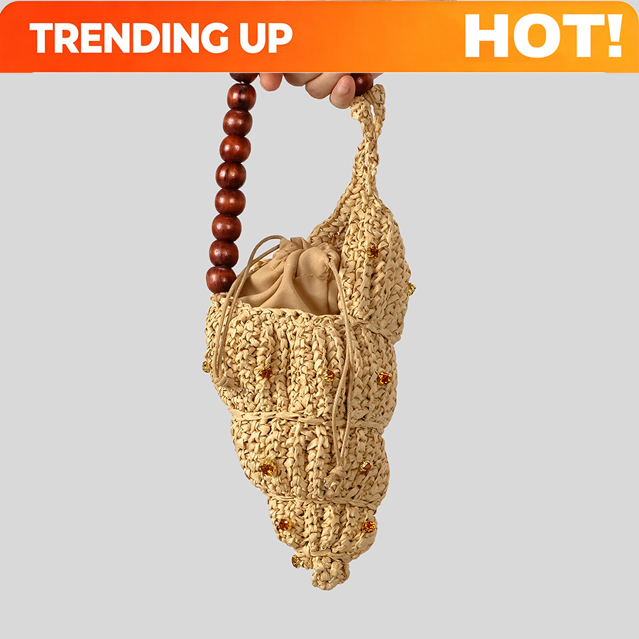 Woven Straw Bag - Creative Diamonds Conch Design Straw Bag
