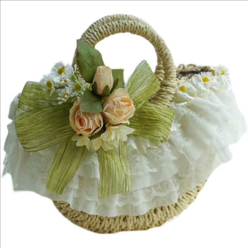 Country-style Lolita lace stra - Woven Straw Bag recension och pris