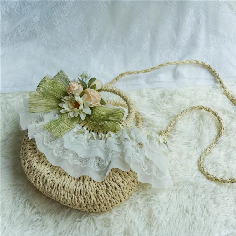 Country-style Lolita lace stra - Woven Straw Bag recension och pris