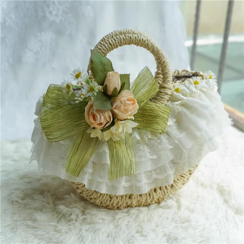 Country-style Lolita lace stra - Woven Straw Bag recension och pris