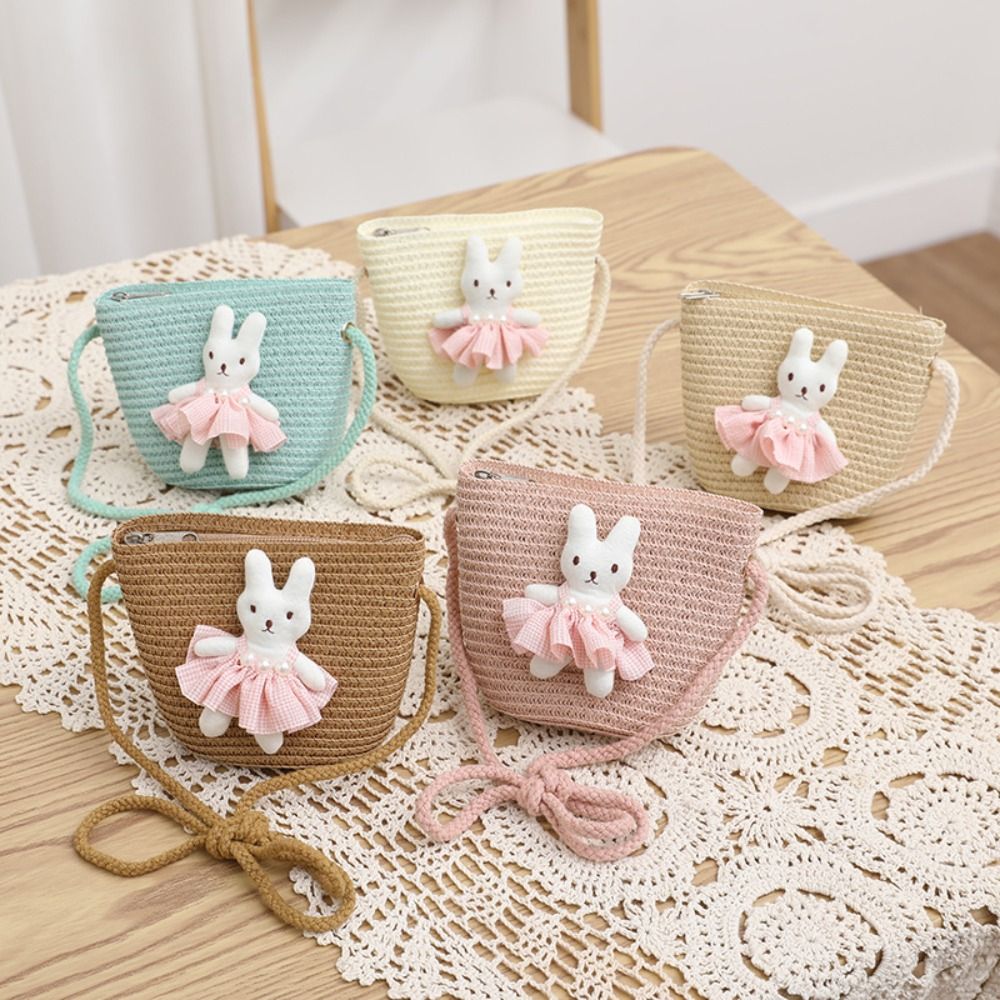 Cute Cartoon Bunny Mini Straw  - Woven Straw Bag recension och pris