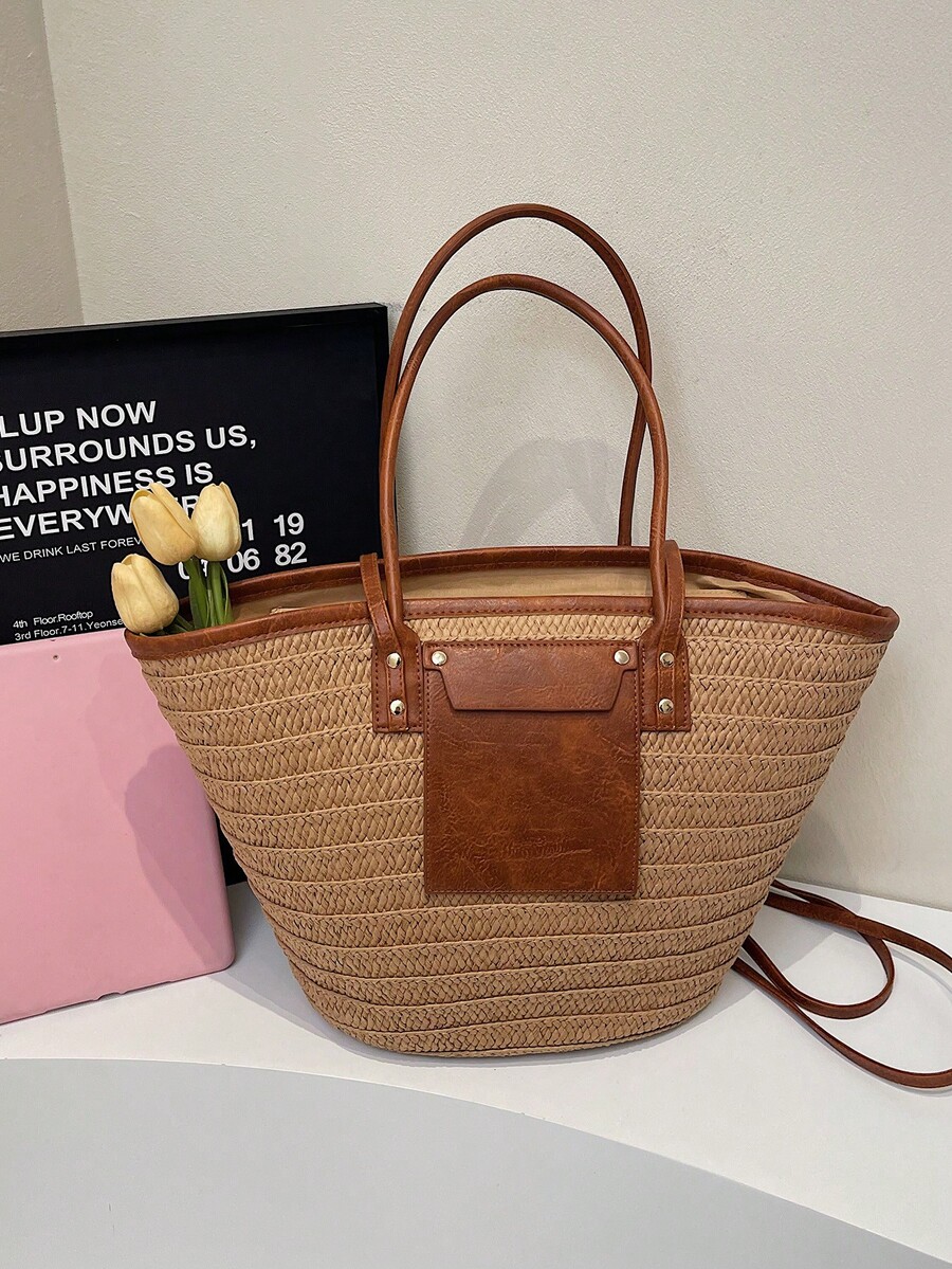 Fashion Large Capacity Woven T - Woven Straw Bag recension och pris