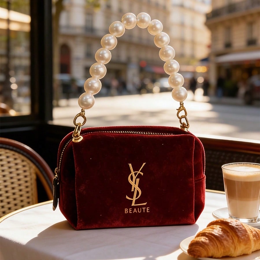 YSL Wine‑Red Velvet Cosmetic B - Women'S Ysl Bags Tote recension och pris