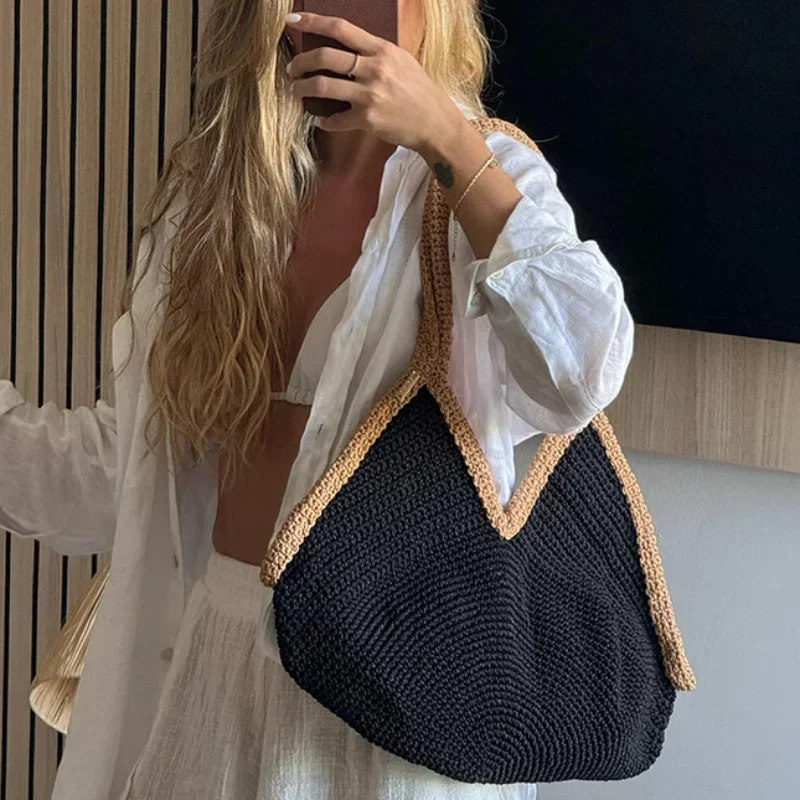 Colorblock Straw Woven Tote Ba - Woven Straw Bag recension och pris